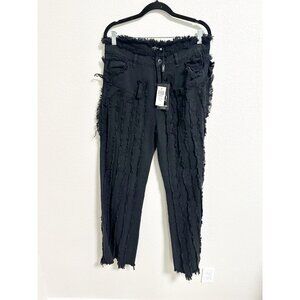 American Stitch Mens Black Frayed Straight Pants Distressed Streetwear Size 2X